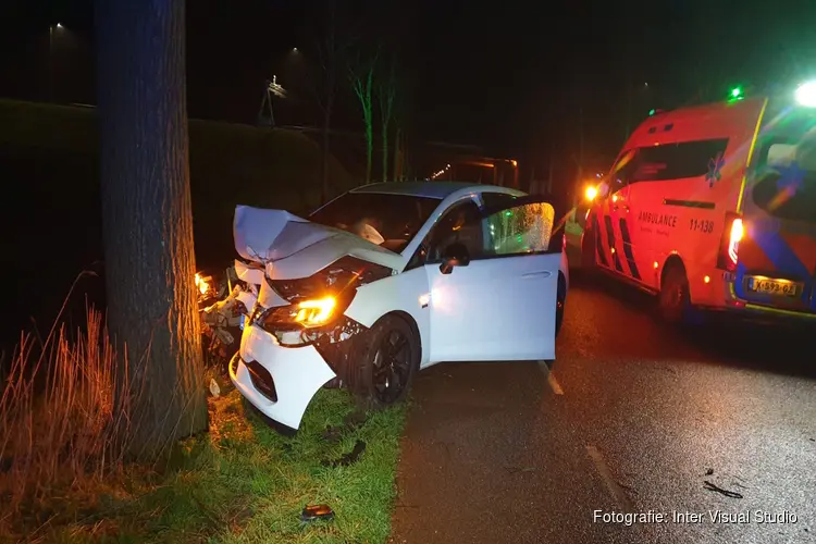 Auto tegen boom gereden in Noordbeemster, bestuurder gewond